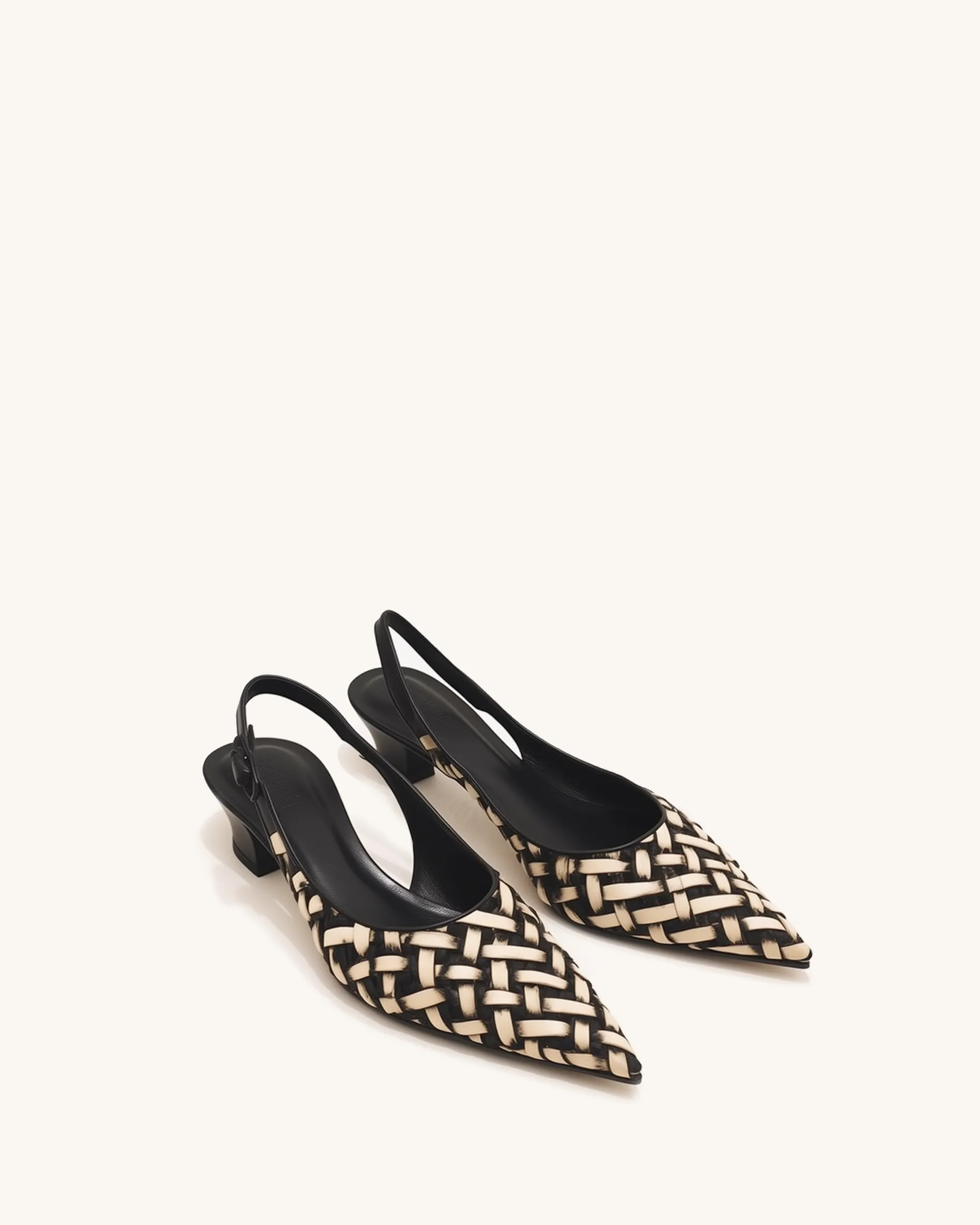 Naomi Woven Slingback Heels - Black/White sold by JW PEI