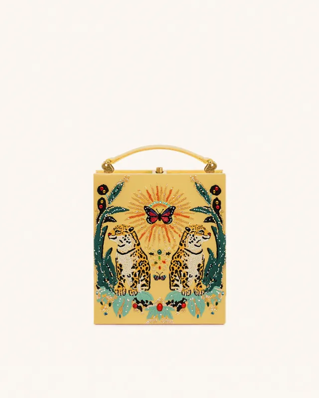 Naomi Jungle Leopard Box Clutch - Yellow sold by JW PEI