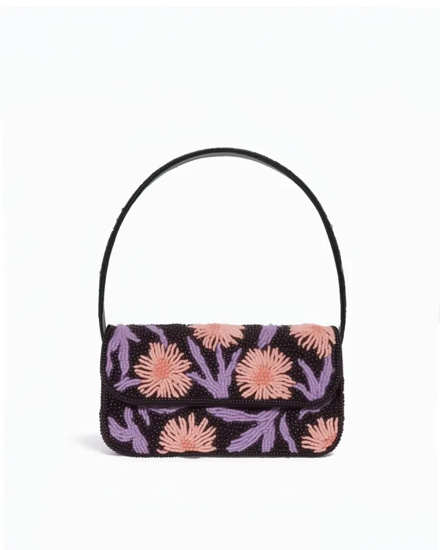 Nora Flower Beaded Shoulder Bag - Black/Purple sold by JW PEI