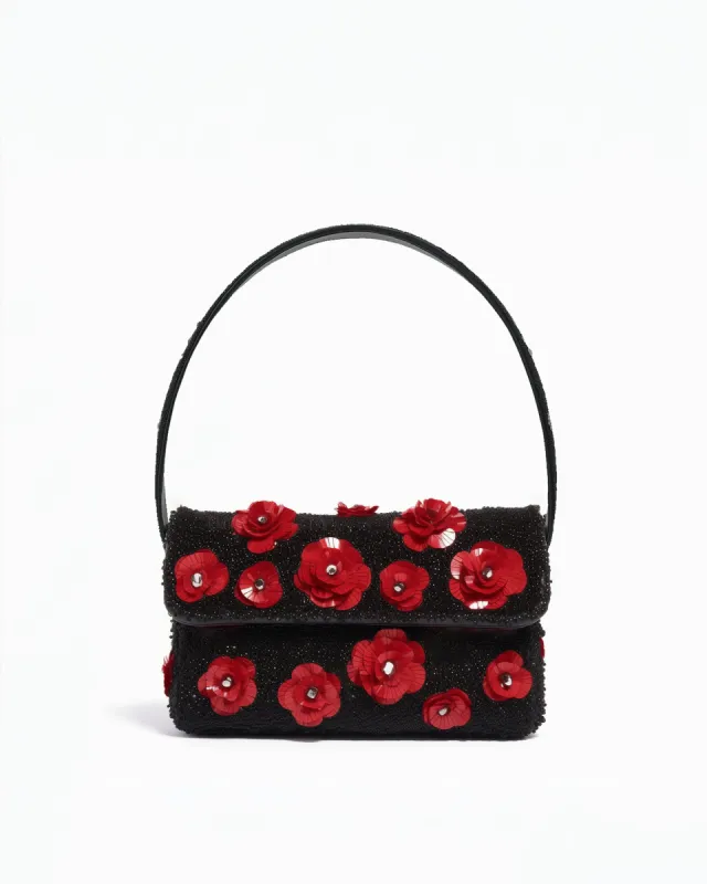 Scarlett Flower Beaded Shoulder Bag - Black/Red sold by JW PEI