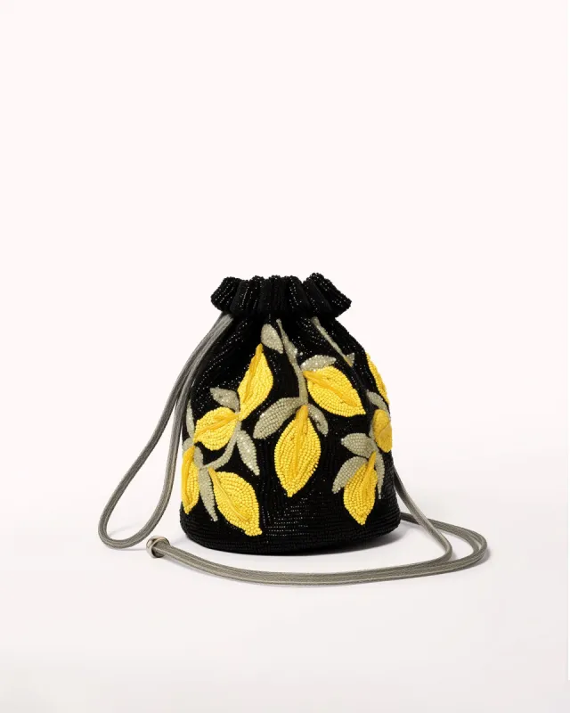 Ella Lemon Beaded Bucket Bag - Black/Yellow sold by JW PEI