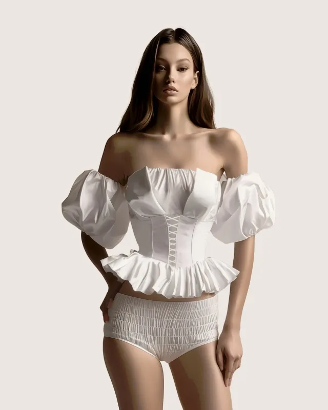 Allison Puff Sleeve Corset Top - White sold by JW PEI