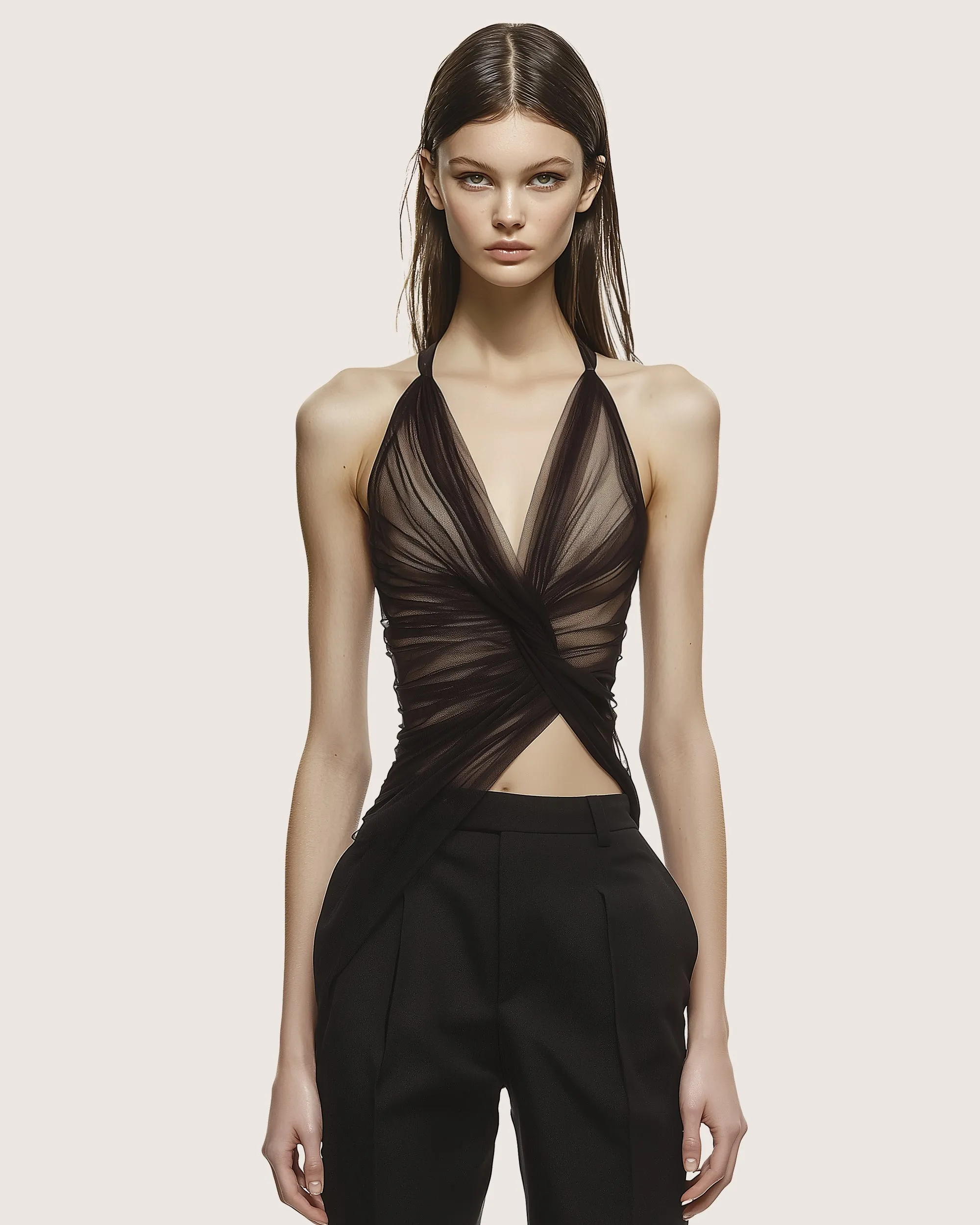 Elizabeth Sheer Halter Top - Black sold by JW PEI