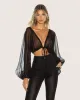 Hitomi Sheer Tie-Front Blouse - Black sold by JW PEI
