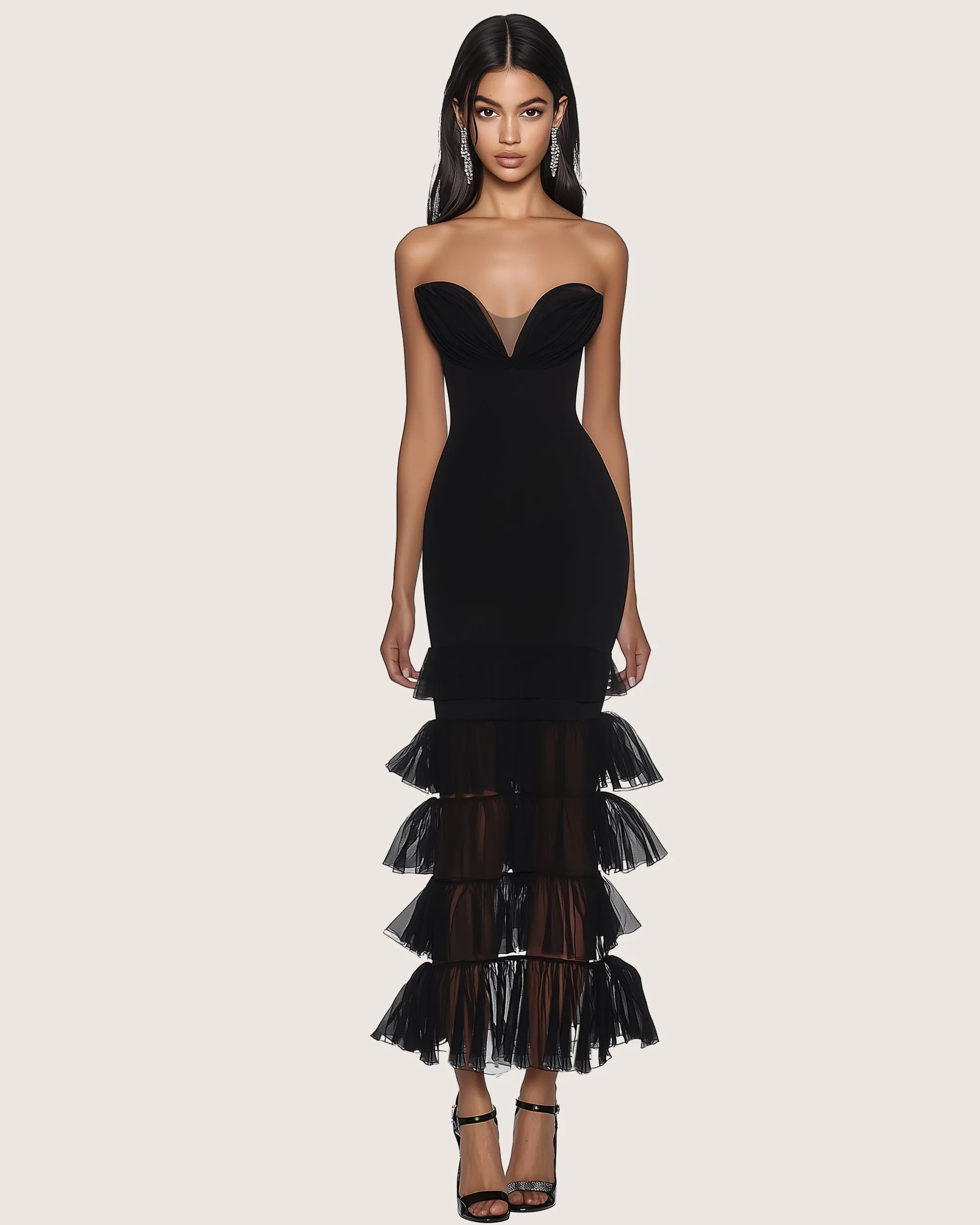 Isla Elegant Tiered Tulle Gown - Black sold by JW PEI