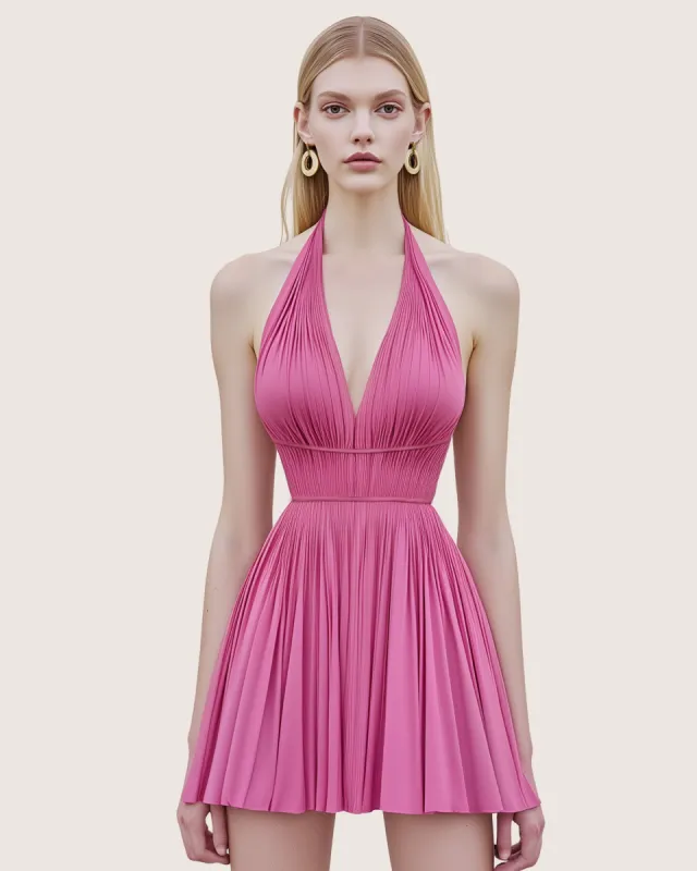 Emily Vibrant Pleated Halter Dress - Pink sold by JW PEI