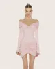 Clara Off-Shoulder Ruched Mini Dress - Pink sold by JW PEI