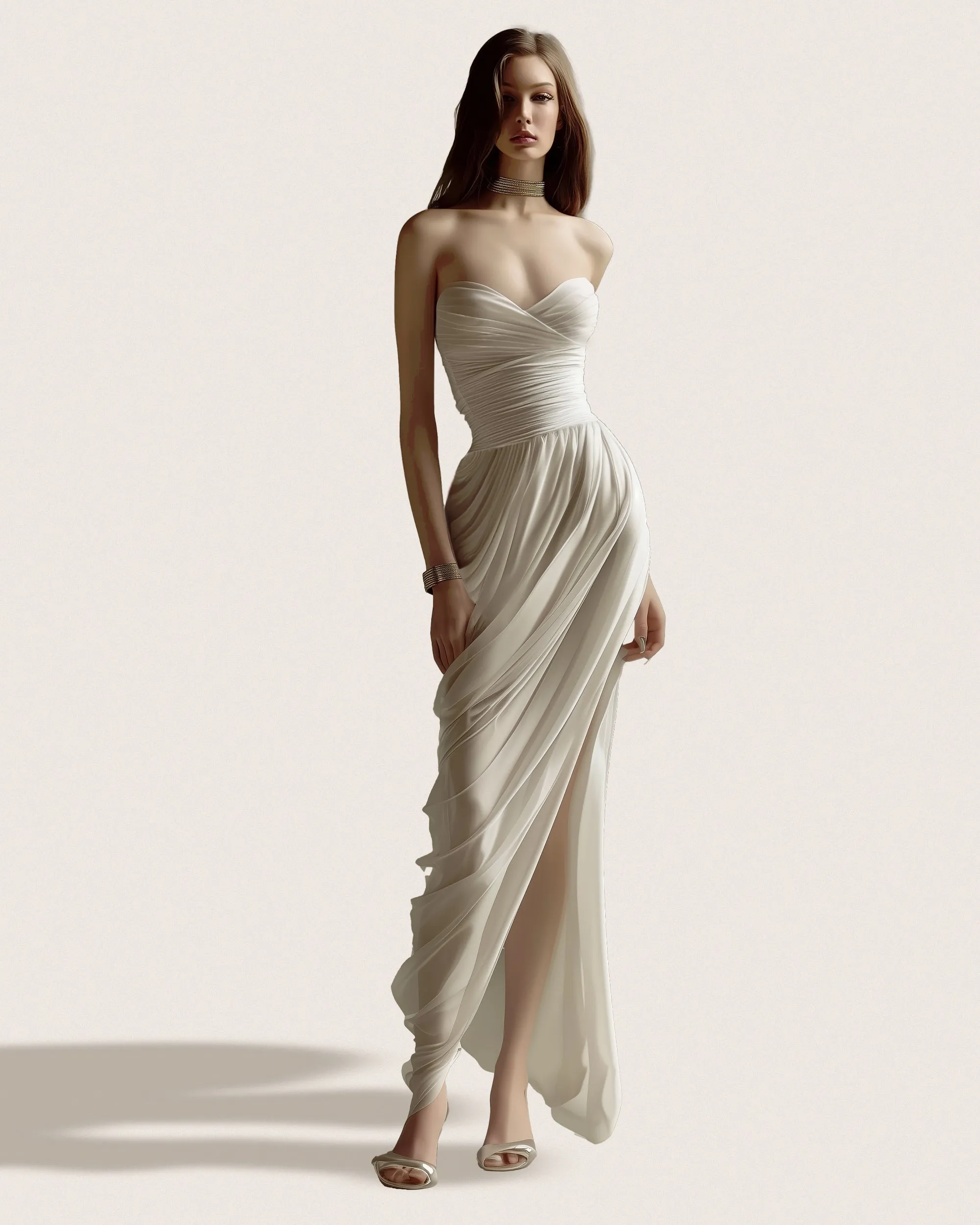 Josephine Elegant Draped Gown - Beige sold by JW PEI