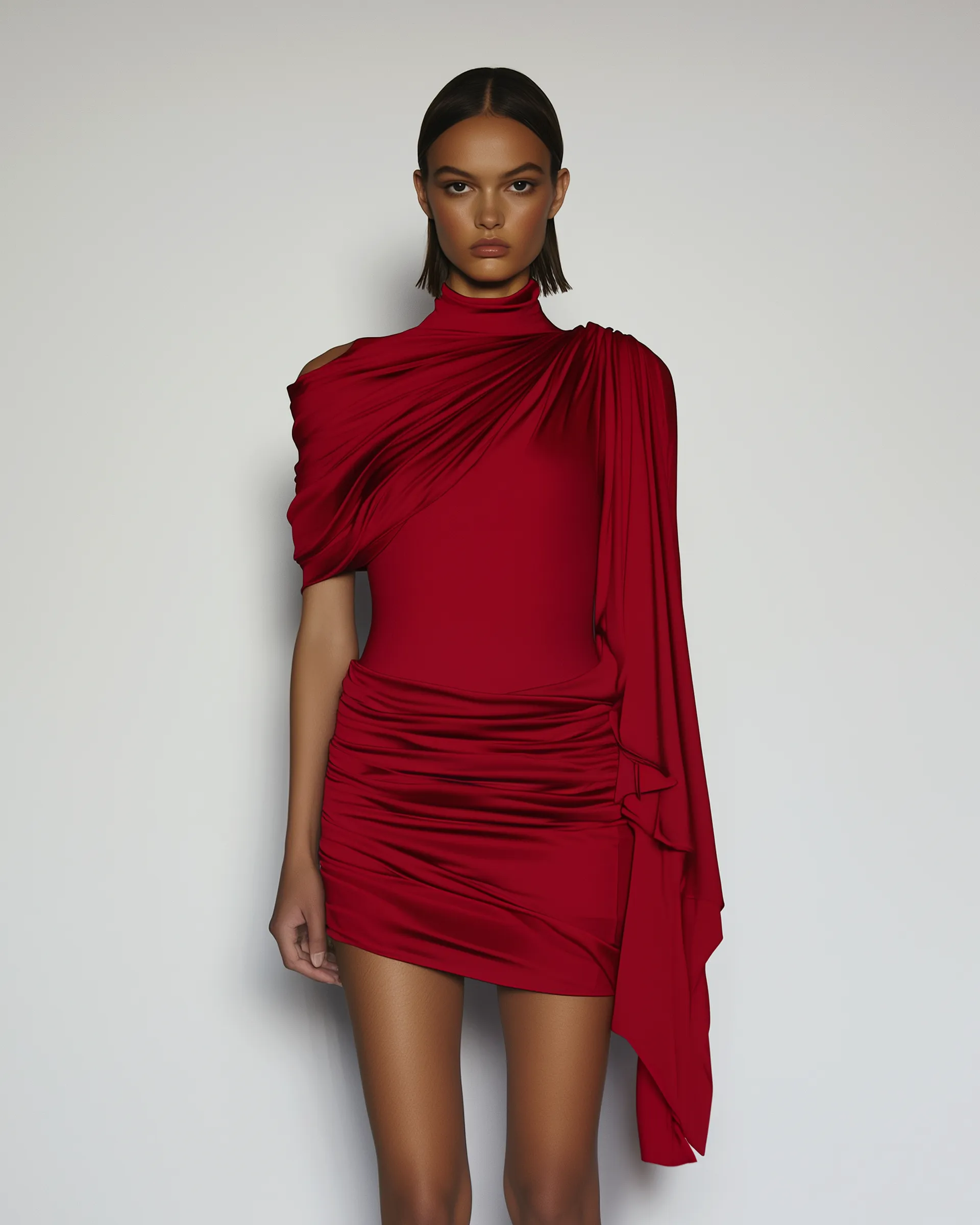 Ruby Draped One-Shoulder Mini Dress - Red sold by JW PEI