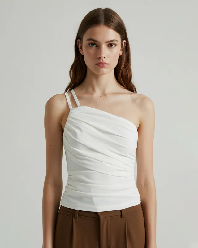 Nevaeh Asymmetrical Ruched Top - White sold by JW PEI