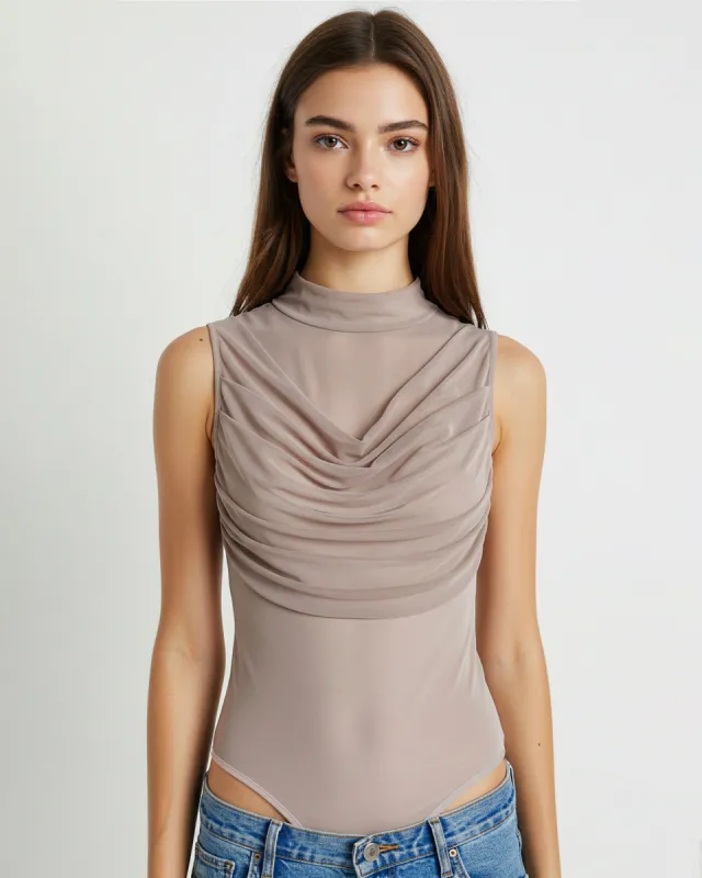 Anna Ruched Bodysuit - Sand sold by JW PEI