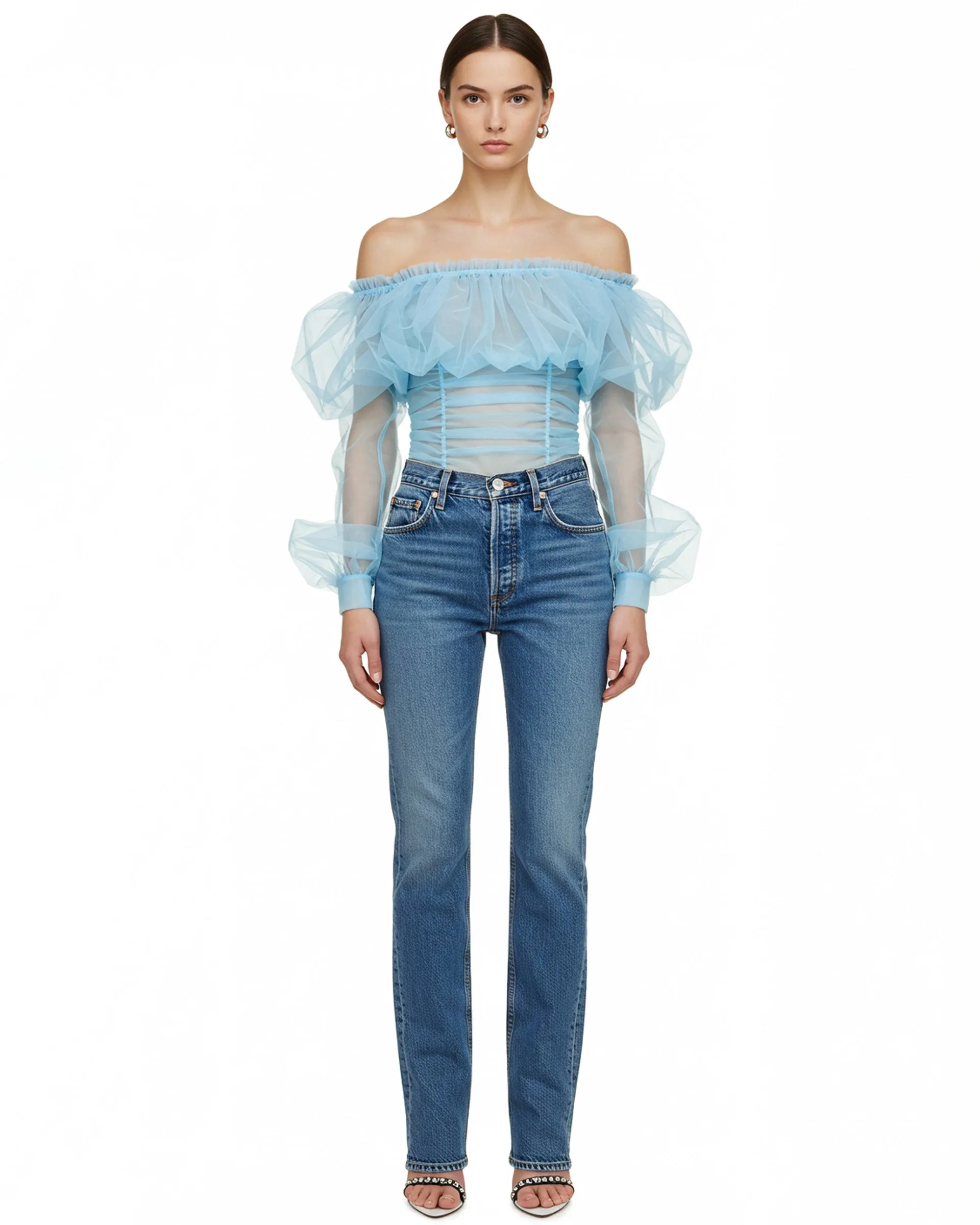 Melanie Ruffle Corset Top - Sky Blue sold by JW PEI