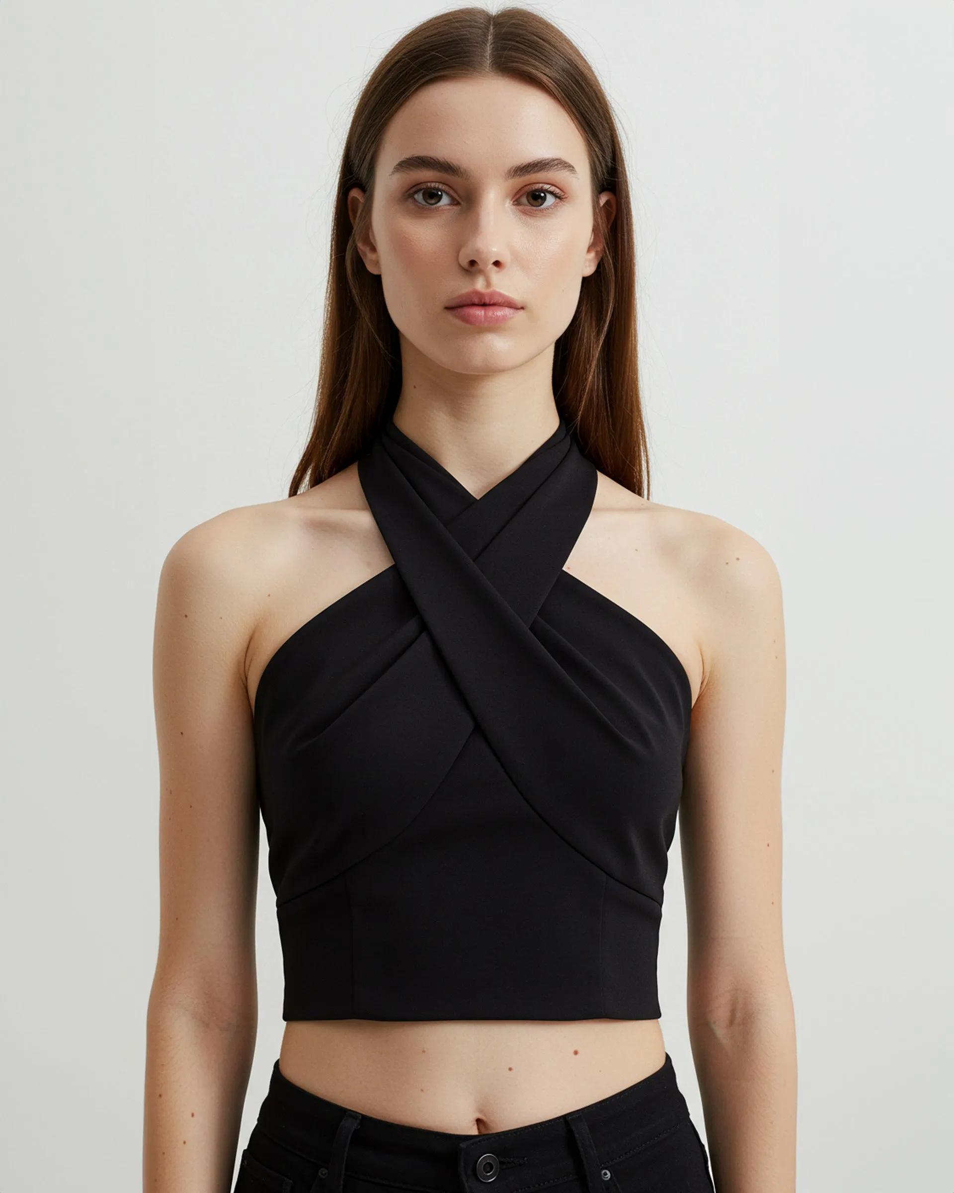 Seraphine Cross Halter Crop Top - Black sold by JW PEI