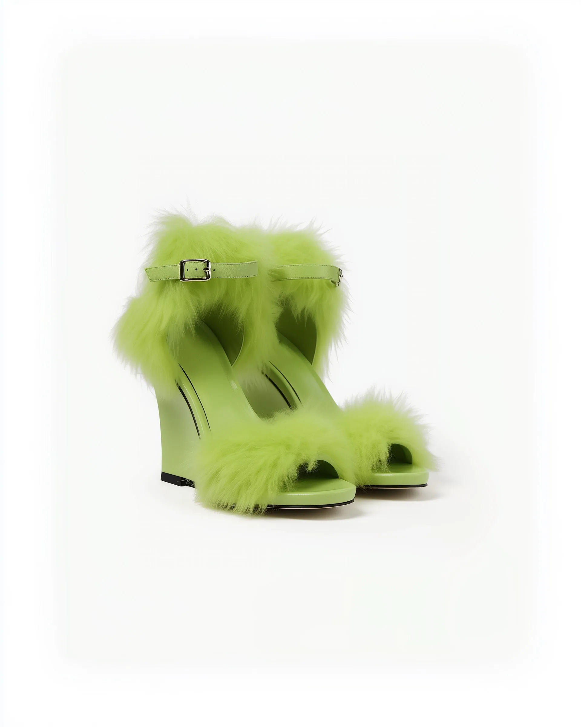 Nora Faux Fur Wedge Sandals - Green sold by JW PEI