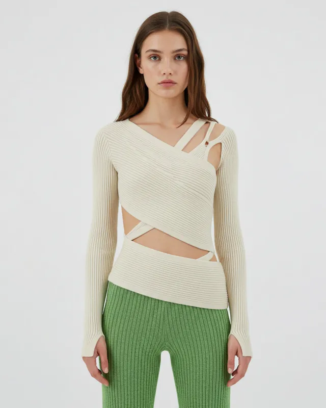 Aaliyah Asymmetrical Cutout Sweater - Ivory sold by JW PEI