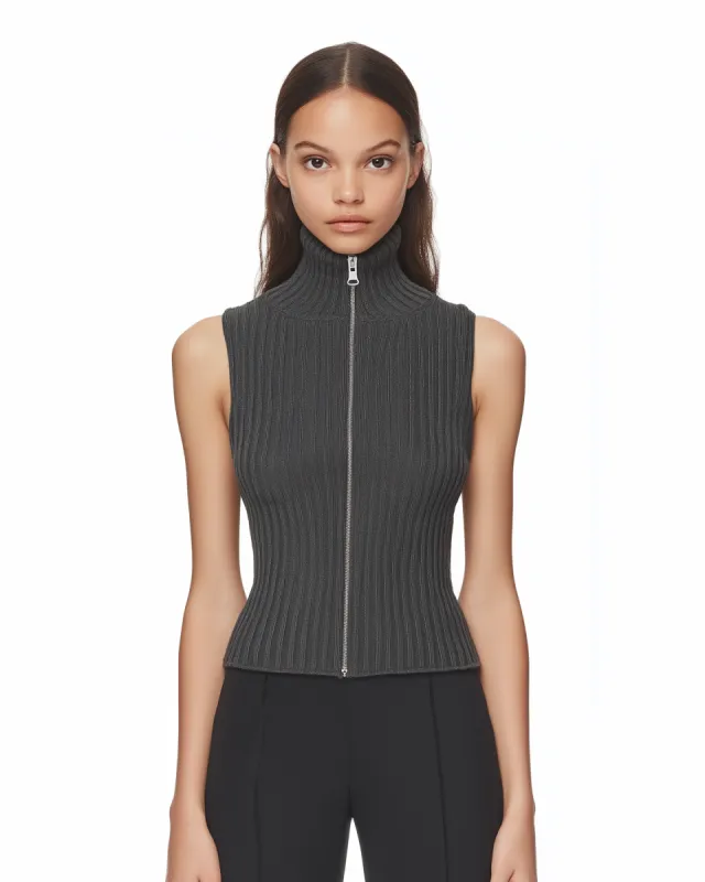 Lydia Zip-Up Mock Neck Top - Charcoal sold by JW PEI