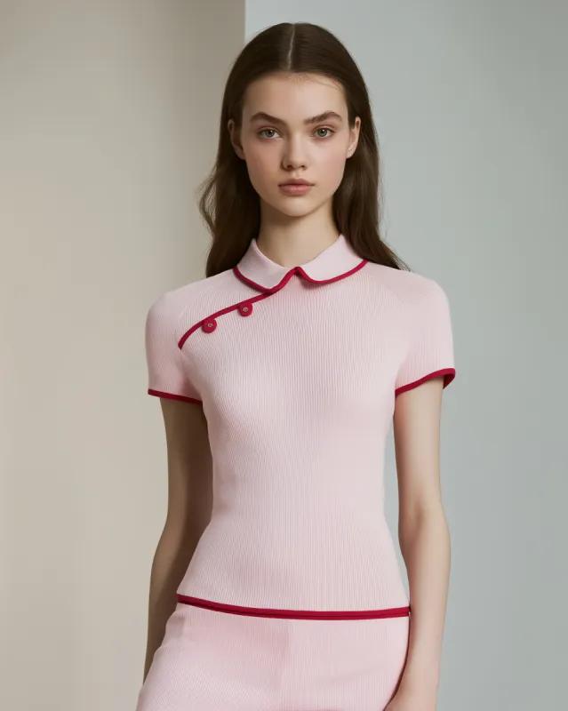 Bailey Ribbed Buttoned Polo - Pink/Red sold by JW PEI
