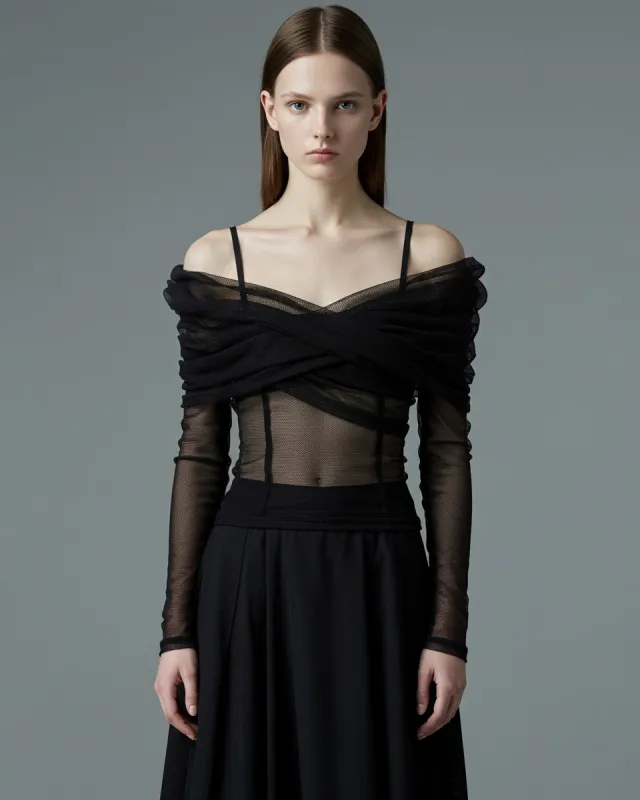 Scarlett Off-Shoulder Mesh Top - Black sold by JW PEI