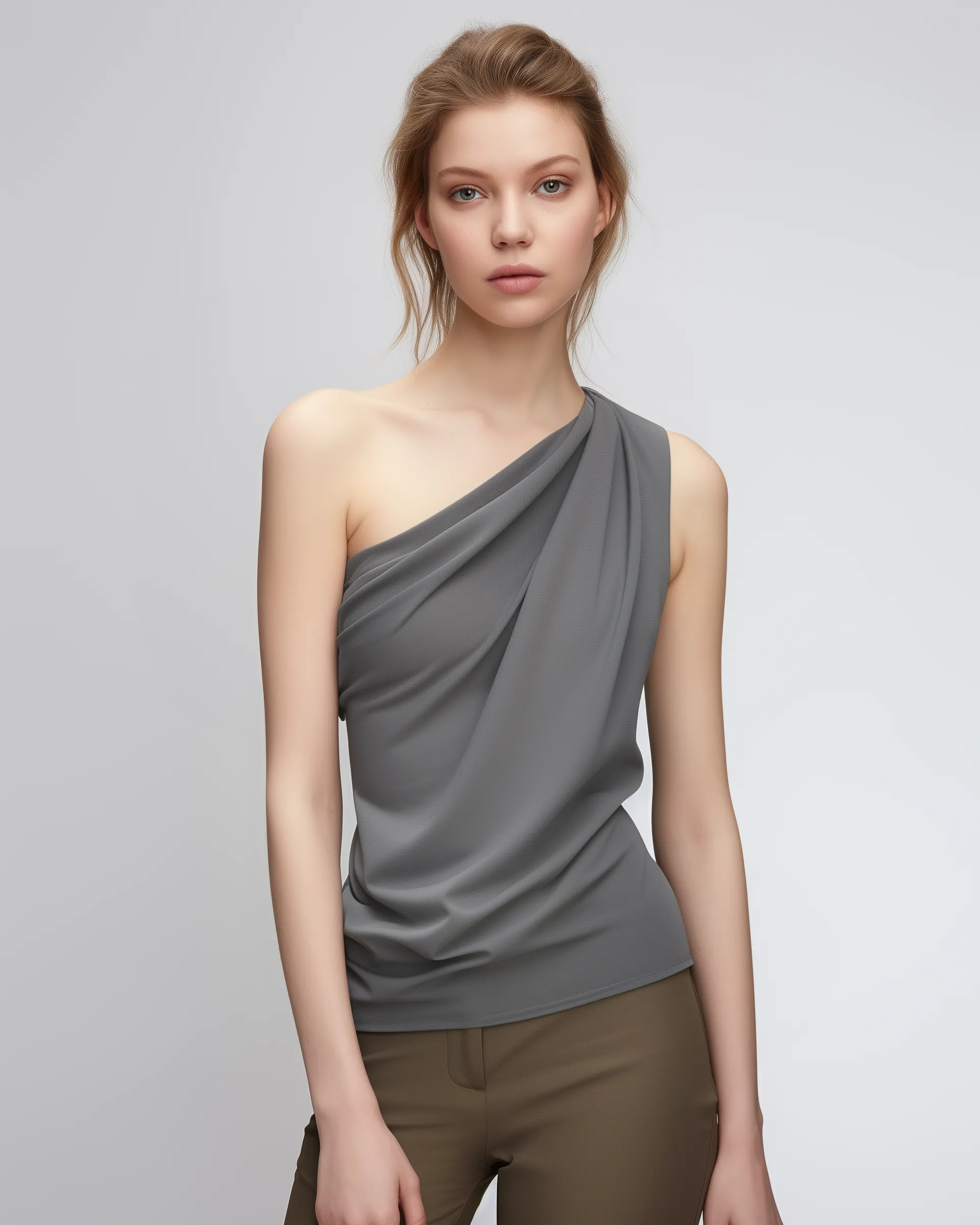 Eleanor Draped One-Shoulder Top - Gray sold by JW PEI