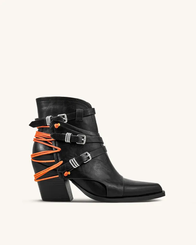 Melanie Strapped Western Block Heel Boots - Black sold by JW PEI