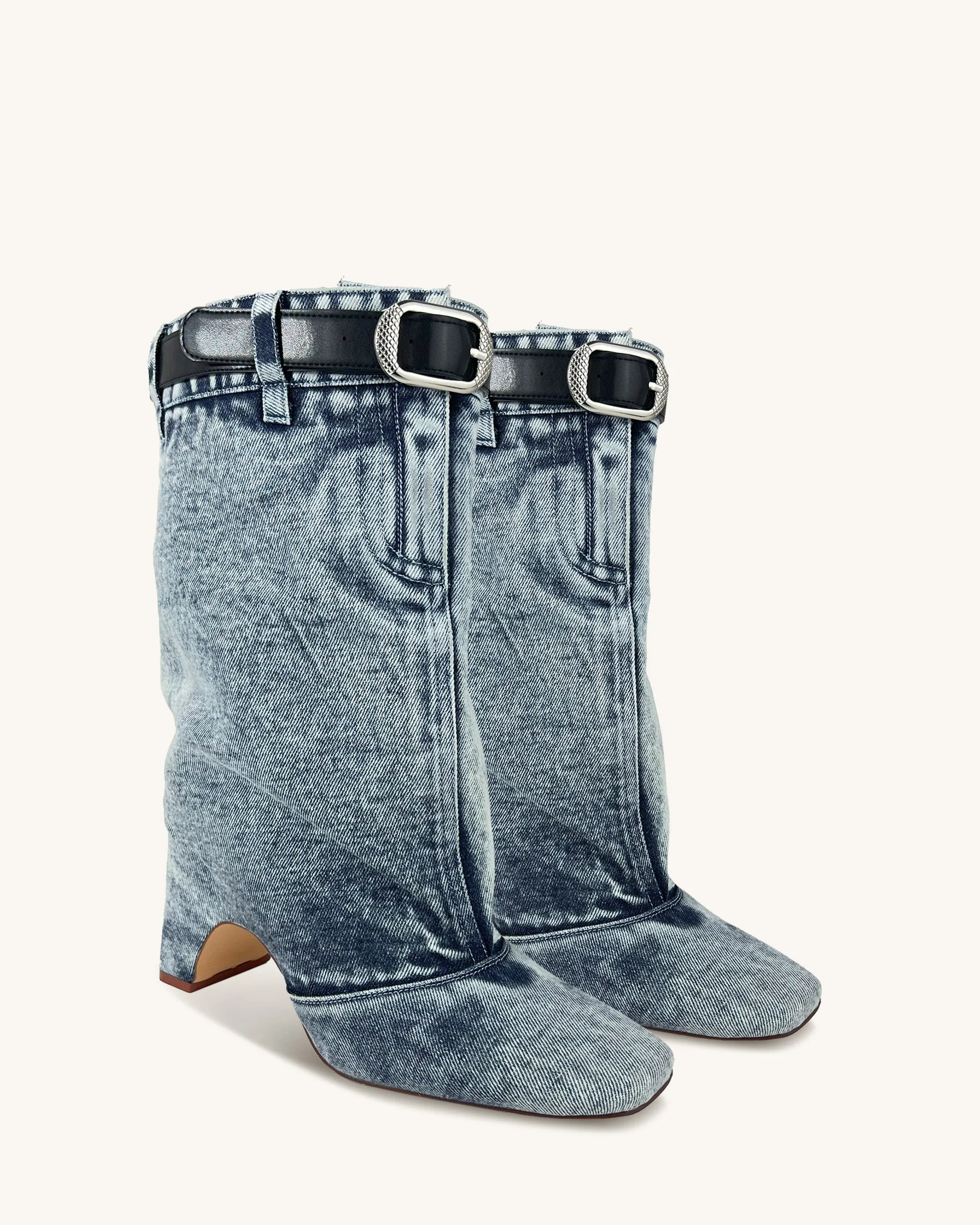 Ariana Denim Pocket Knee-High Boots - Blue sold by JW PEI
