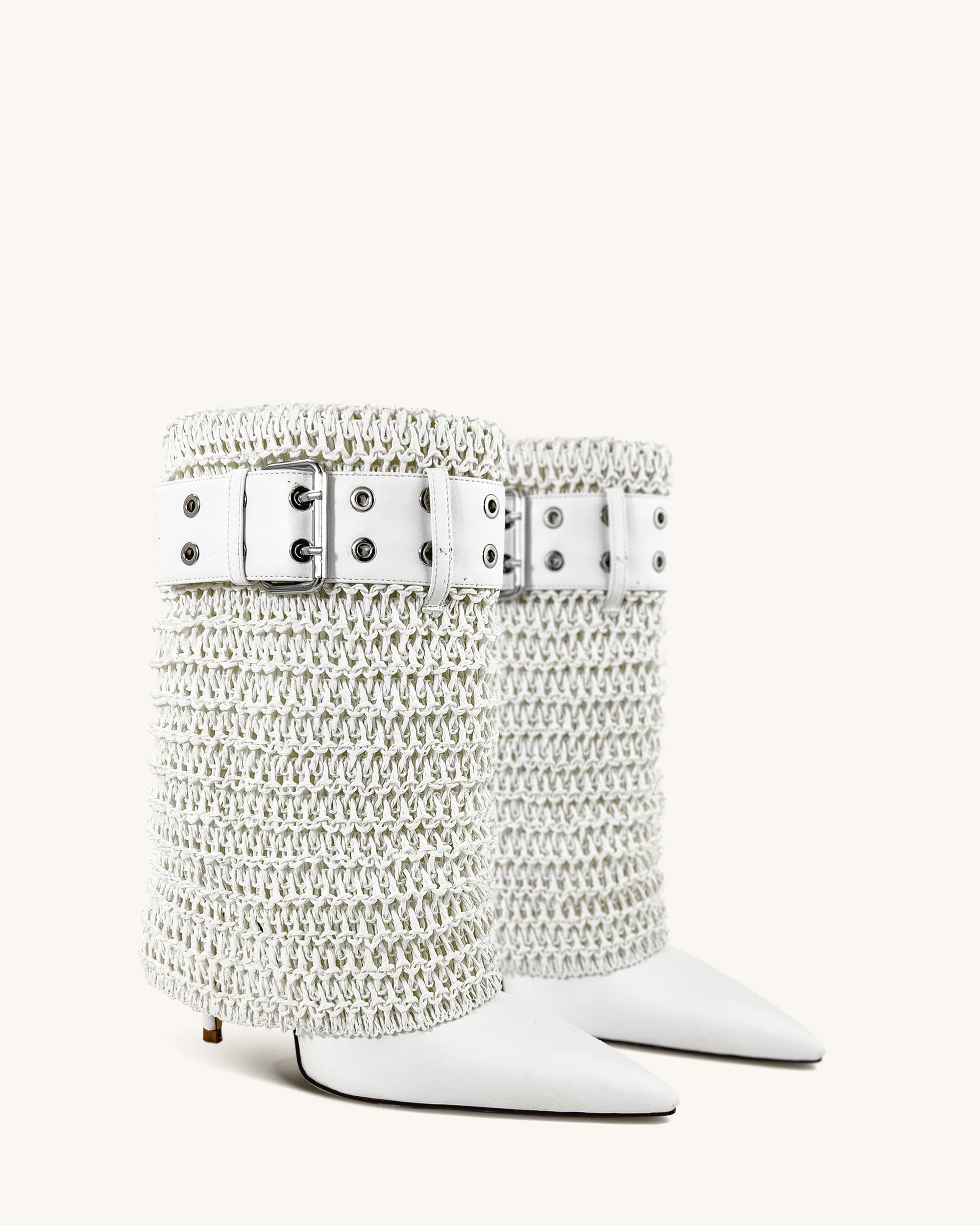 Autumn Textured Woven Ankle Boots - White sold by JW PEI