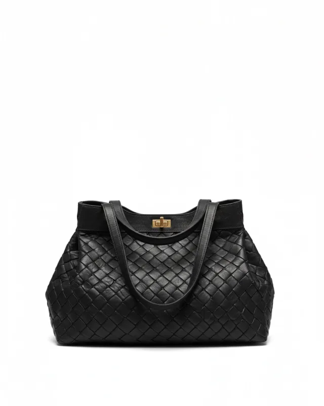 Eva Woven Leather Duffle Bag - Black sold by JW PEI