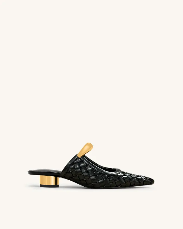 Helena Weave  Pierced Mules - Black sold by JW PEI