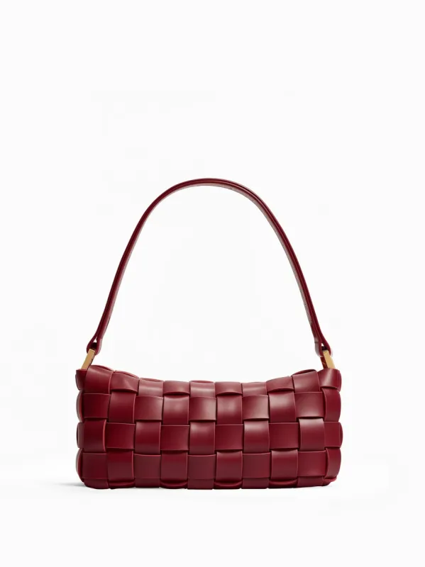 Josephine Woven Leather Shoulder Bag - Burgundy sold by JW PEI