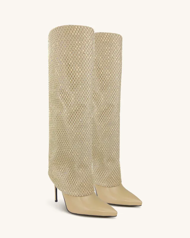 Layla Mesh Knee-High Boots - Beige sold by JW PEI