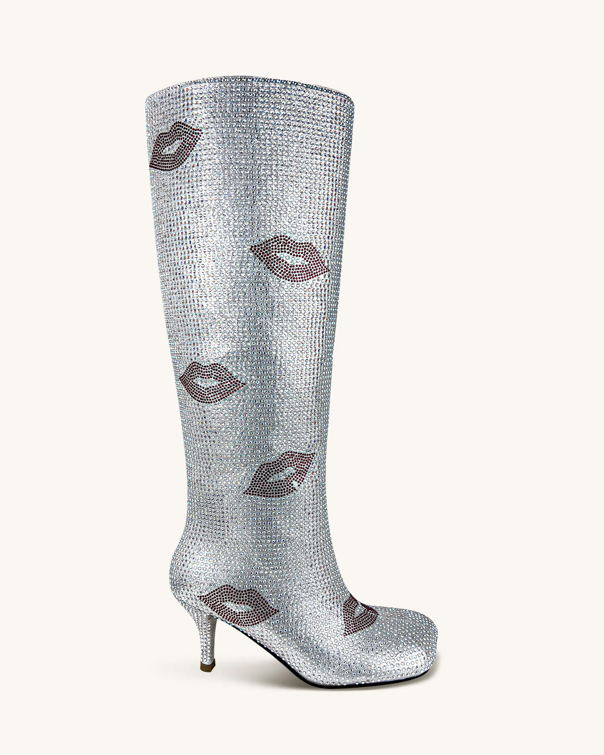 Hadley Crystal Lips Knee-High Boots - Silver sold by JW PEI product image thumbnail 2
