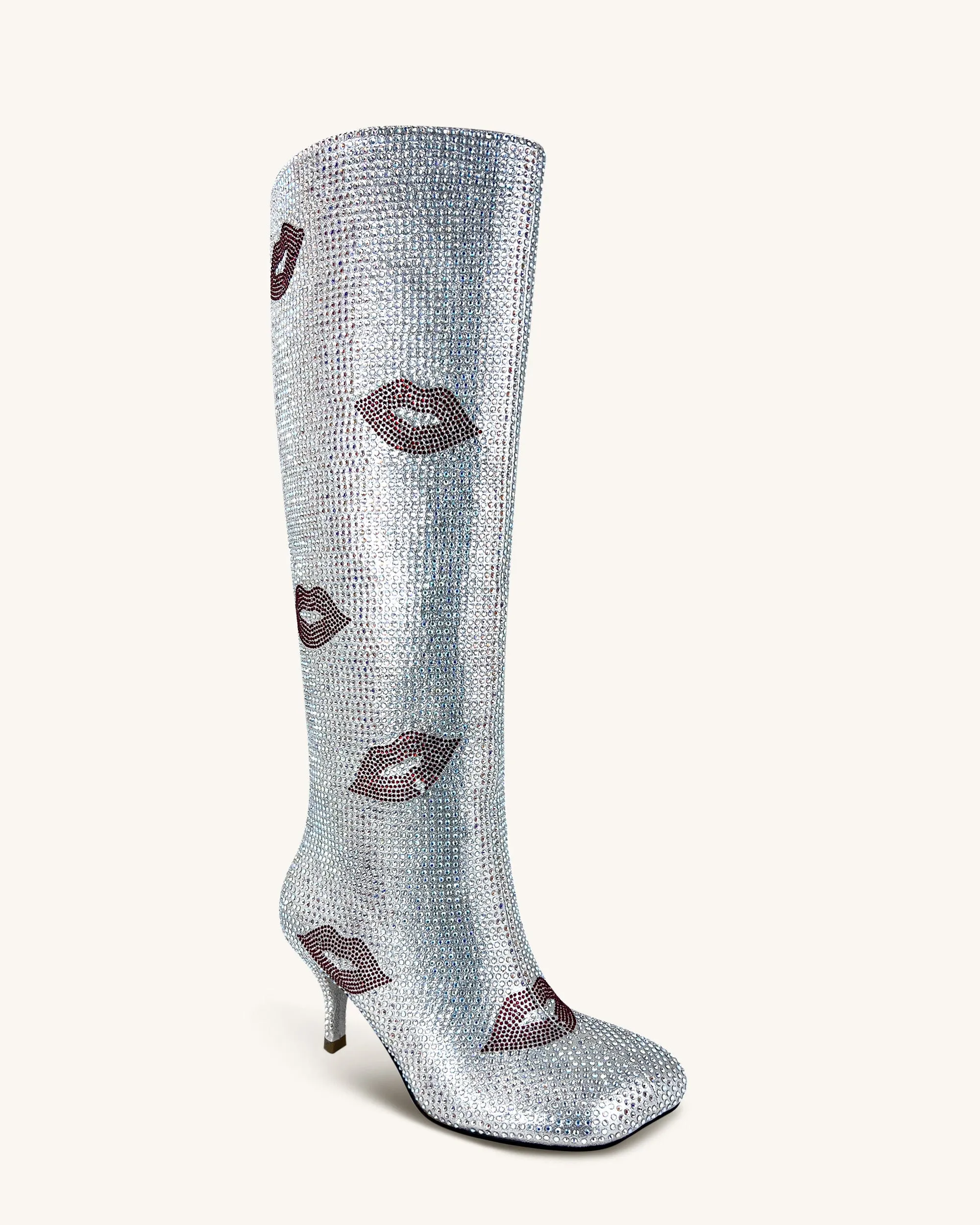 Hadley Crystal Lips Knee-High Boots - Silver sold by JW PEI product image thumbnail 3