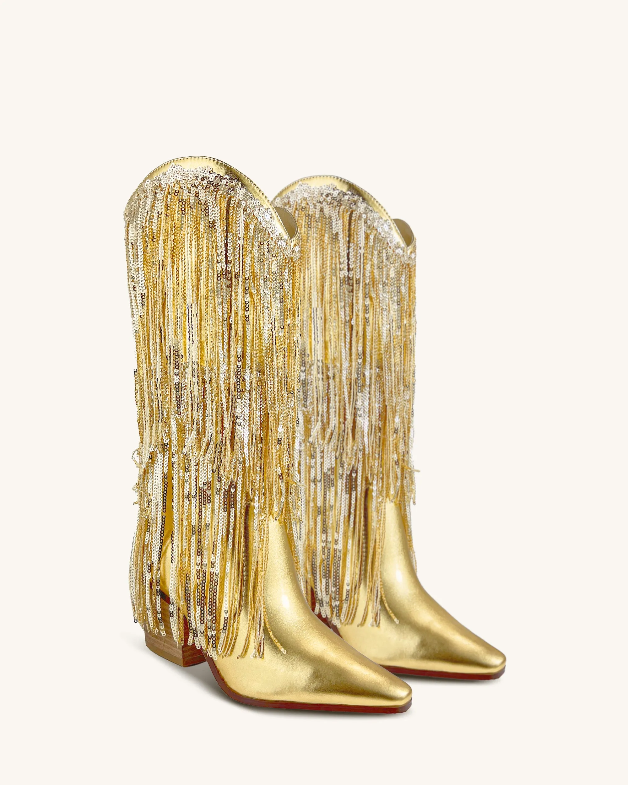 Valentina Sequin Fringe Cowboy Boots - Gold sold by JW PEI product image thumbnail 3