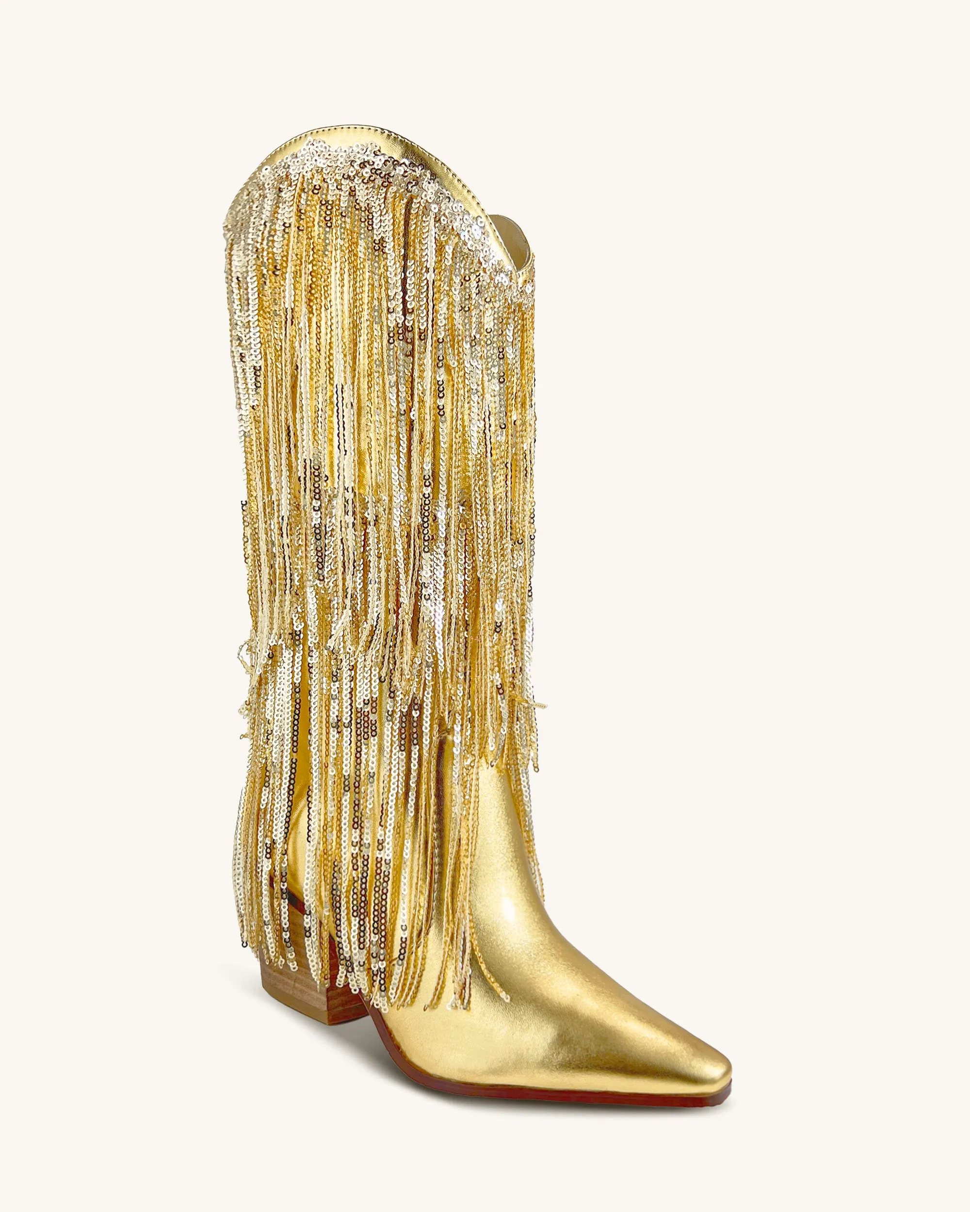 Valentina Sequin Fringe Cowboy Boots - Gold sold by JW PEI product image thumbnail 2