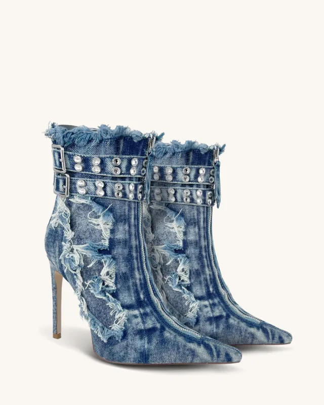 Melanie Denim Studded Ankle Boots - Blue sold by JW PEI