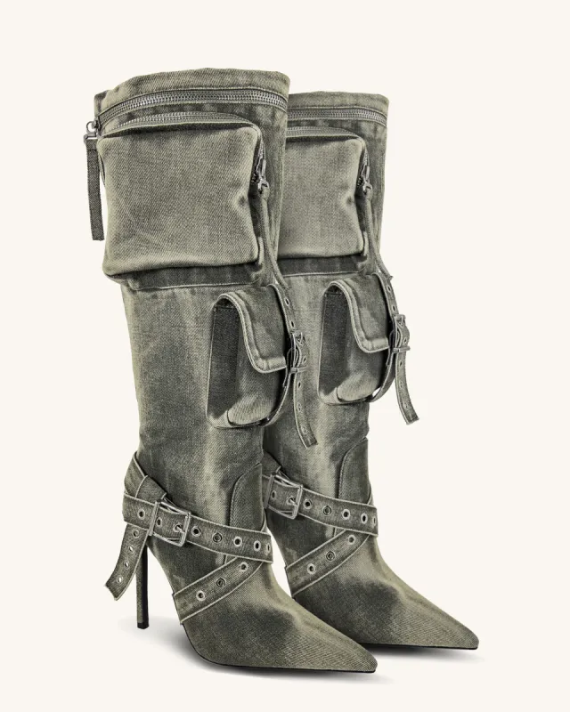 Anna Utility Knee-High Boots - Olive sold by JW PEI
