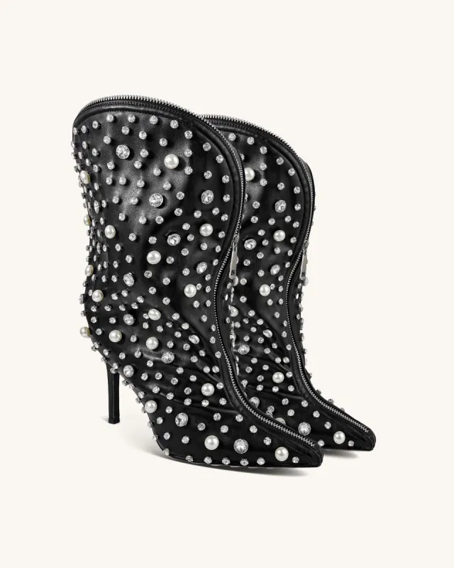 Jade Pearl and Crystal Ankle Boots - Black sold by JW PEI