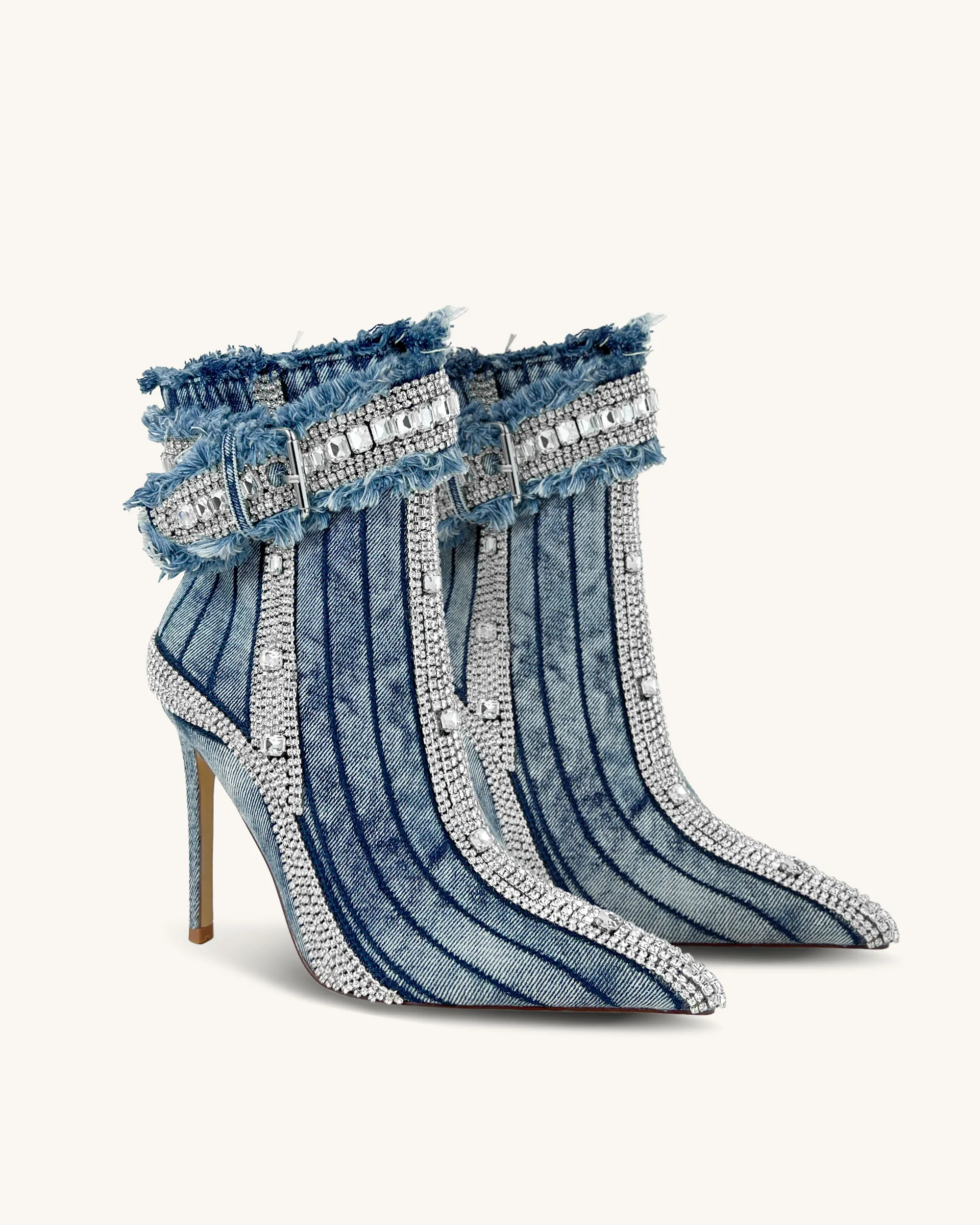 Chloe Denim Crystal Fringe Ankle Boots - Blue sold by JW PEI