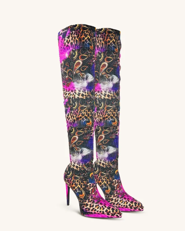 Hadley Leopard Sequin Knee-High Boots - Multicolor sold by JW PEI