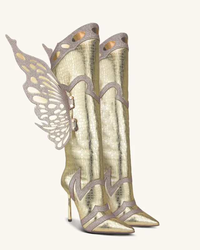 Hazel Butterfly Knee-High Boots - Gold sold by JW PEI