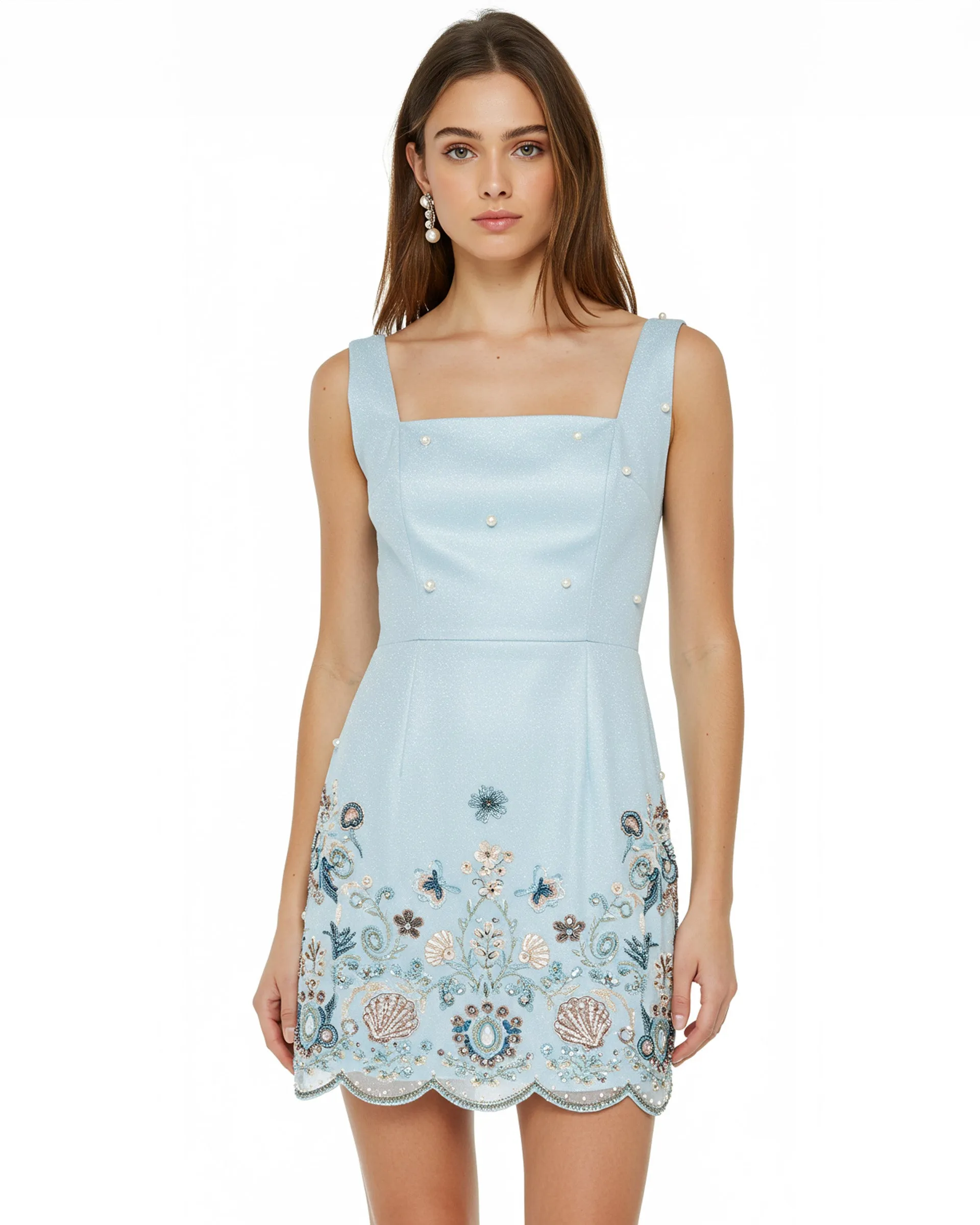 Clara Floral Embellished Mini Dress - Light Blue sold by JW PEI