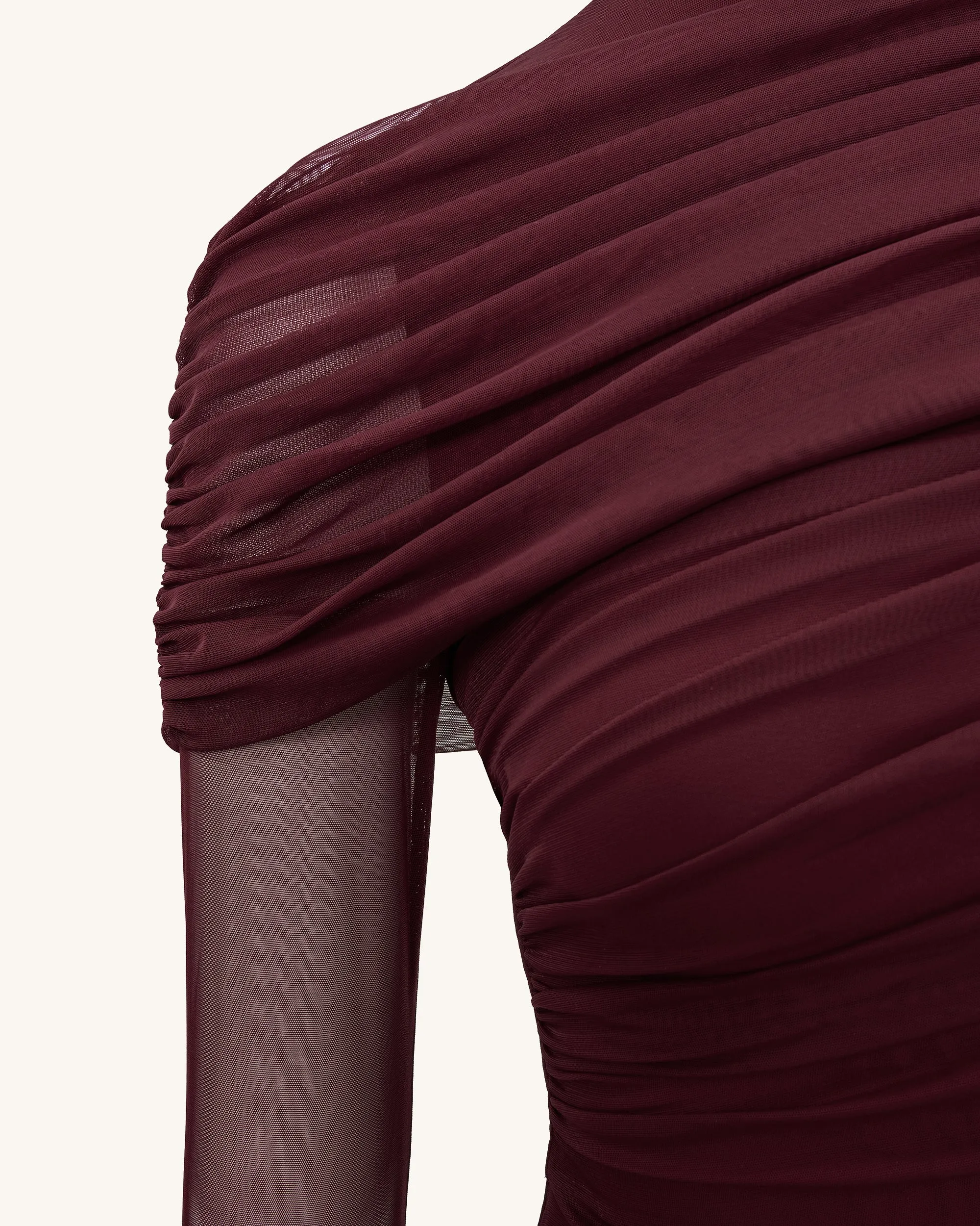Ella Sheer Ruched Turtleneck Top - Burgundy sold by JW PEI product image thumbnail 5