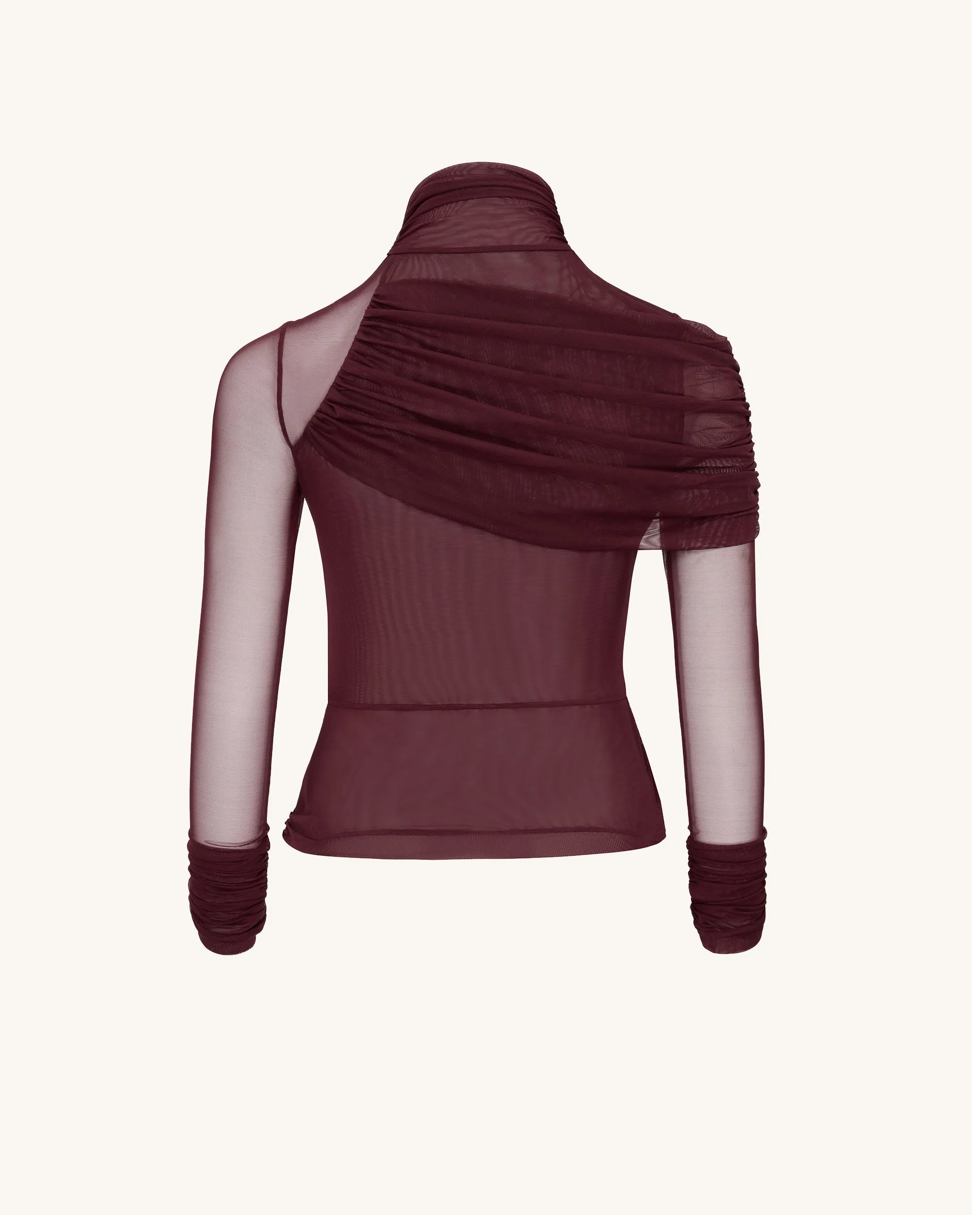 Ella Sheer Ruched Turtleneck Top - Burgundy sold by JW PEI product image thumbnail 4