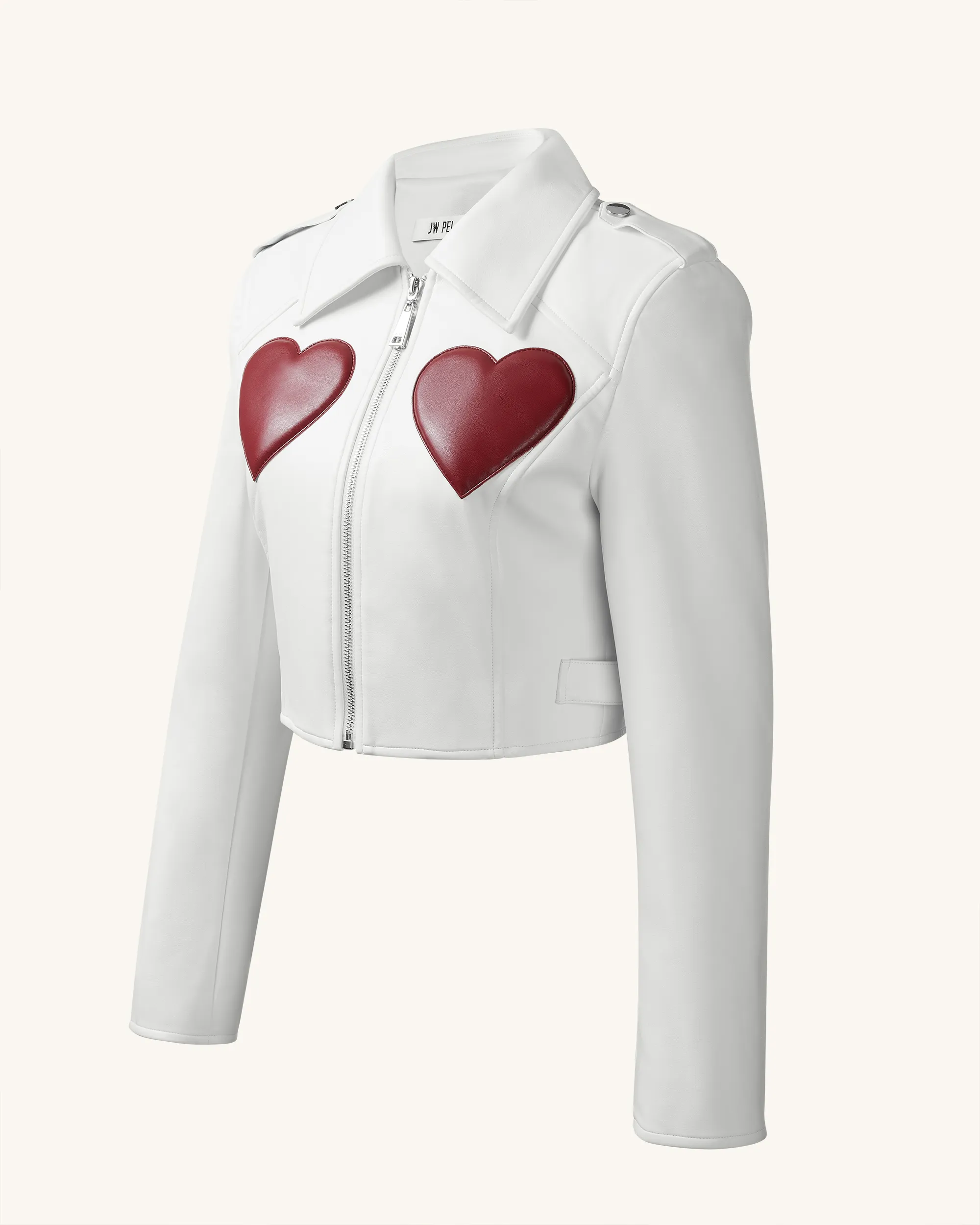 Sophie Cropped Leather Jacket - White & Red sold by JW PEI product image thumbnail 3
