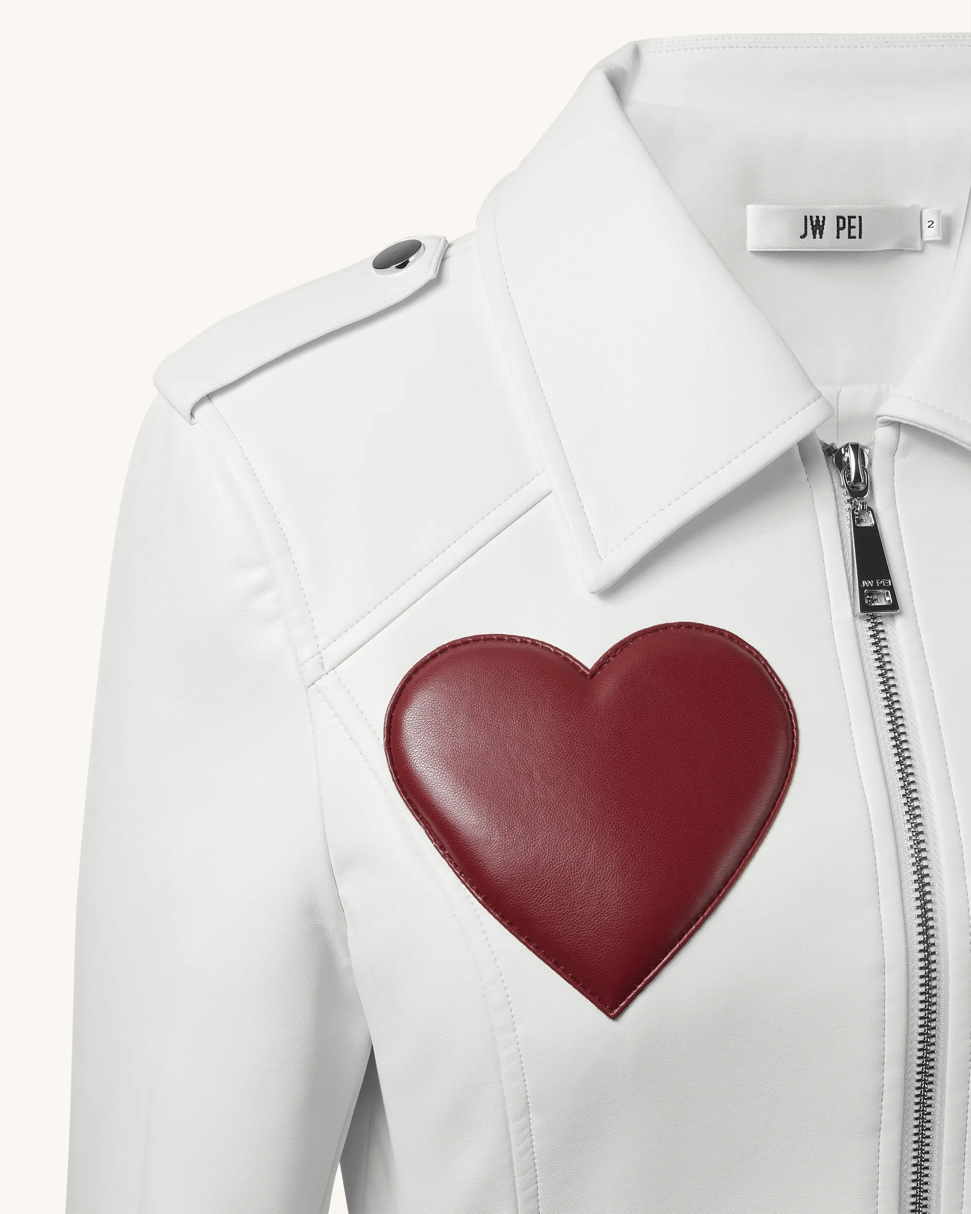 Sophie Cropped Leather Jacket - White & Red sold by JW PEI product image thumbnail 5