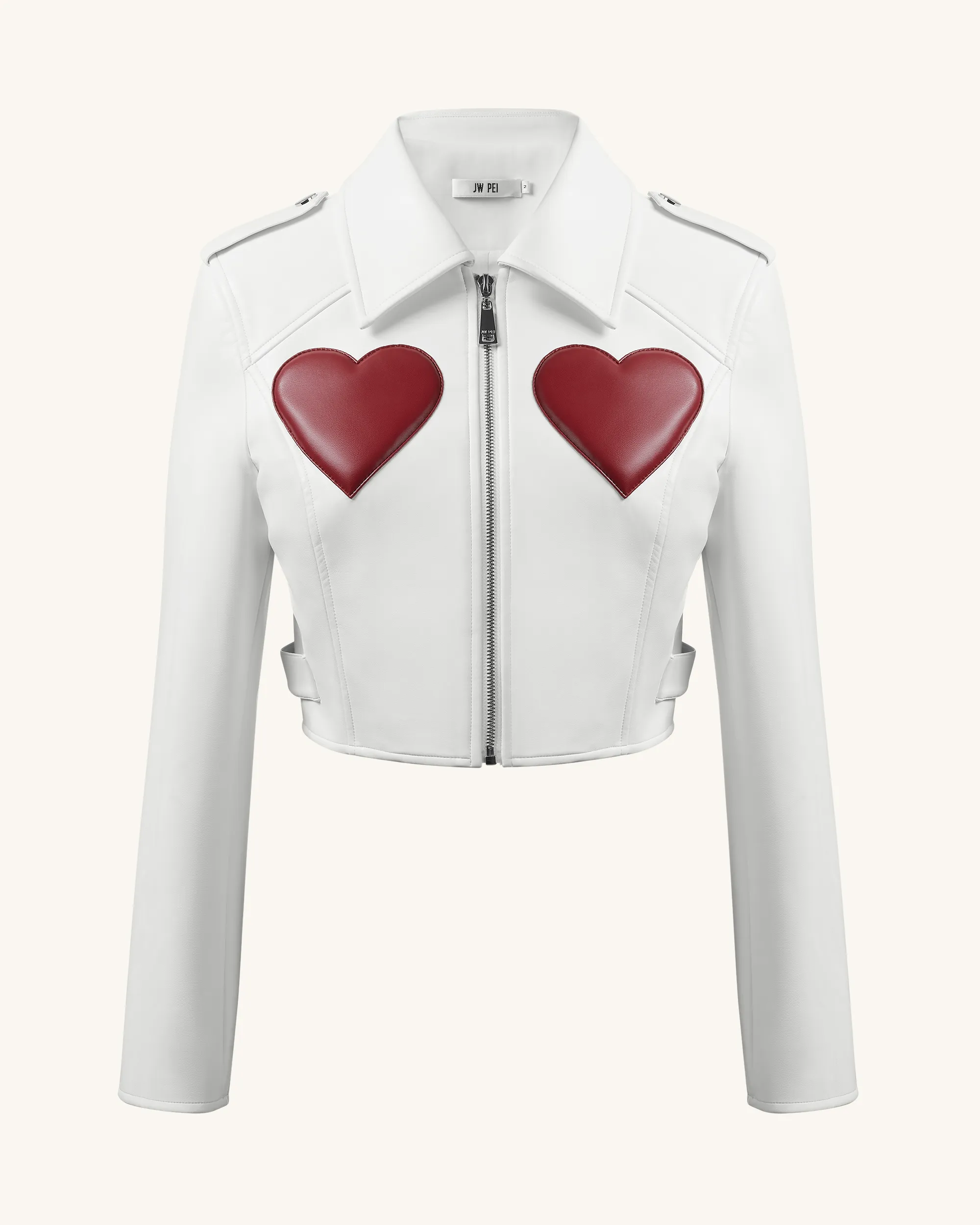 Sophie Cropped Leather Jacket - White & Red sold by JW PEI product image thumbnail 2