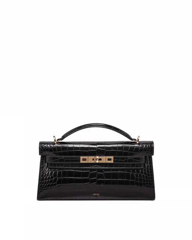 Aaliyah Croc-Embossed Top Handle - Black sold by JW PEI