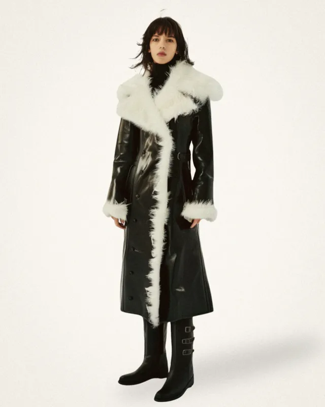 Olivia Faux Fur Trimmed Shearling Coat - Black/White sold by JW PEI