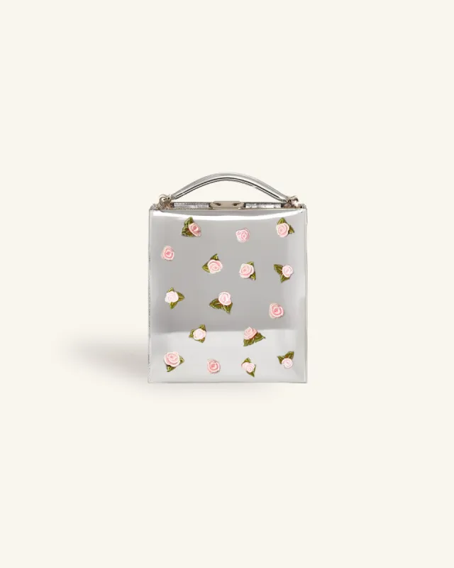 Lina Embroidered Rose Box Bag - Silver sold by JW PEI