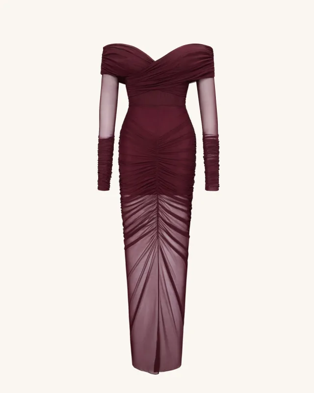 Emily Elegant Off-Shoulder Ruched Gown - Red sold by JW PEI